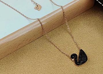 Rose Gold Plated American Diamond Black Duck Necklace Golden Chain