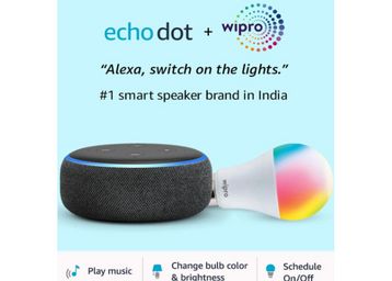 Echo Dot (3rd Gen, Black) + Wipro 9W LED Smart Color Bulb combo