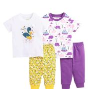 MINITATU White Half Sleeves Unisex Baby T-Shirt & Pajamas Set Pack of 2