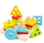 Toyshine Wooden Shapes Square Column Blocks Sorting & Stacking Toys