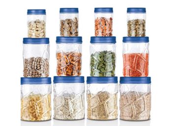 Buy Milton Vitro Plastic Pet Storage Jar and Container, Set of 12 (4 pcs x 270 ml Each, 4 pcs x 665 ml Each, 4 pcs x 1.24 ltrs Each)