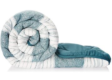 Buy Solimo Brickline Microfibre Printed Quilt Blanket/Comforter, Double, 120 GSM, Blue