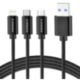 Ambrane Unbreakable 3 in 1 Fast Charging Braided Multipurpose Cable