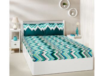 Buy Amazon Brand - Solimo Abstract Waves 144 TC Cotton Double Bedsheet with 2 Pillow Covers, Green
