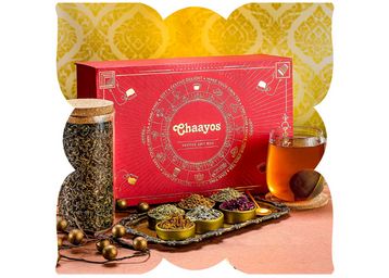 Chaayos Premium Gift Box | Darjeeling Green Tea + 6 Natural Flavours + Infuser Mug + Spoon & Coaster