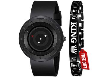 Full Black Stainless Steel Case Analogue Watch with Bracelet 