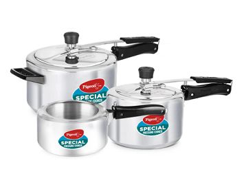 Pigeon by Stovekraft Aluminium Pressure Cooker Combo with Inner Lid Induction Base 2 litre, 3 litre and 5 litre