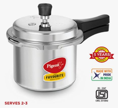 Pigeon By Stovekraft Favourite Induction Base Aluminium Pressure Cooker with Outer Lid, 3 Litres