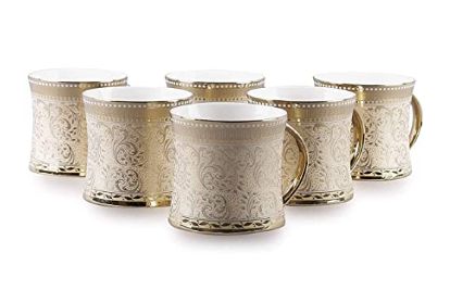 Saaikee Cups Tea Set of 6 Diamond Luxury Golden Coffee Cups Bone China 160 ml
