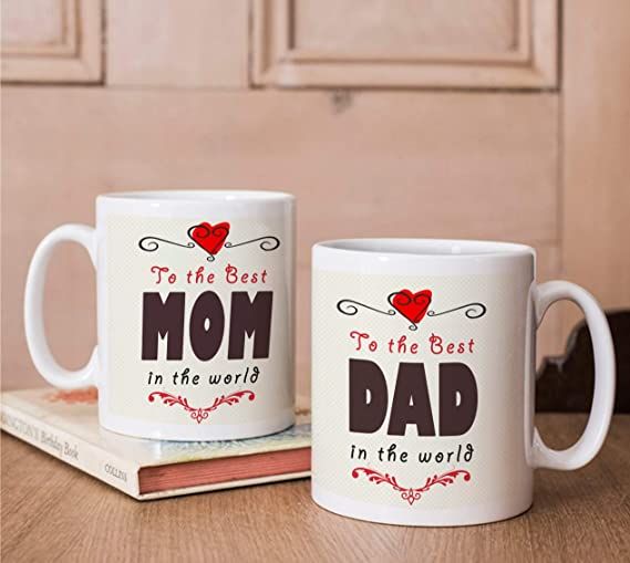 TIED RIBBONS Best Anniversary Birthday Gift for Mom Dad (Set of 2 Printed Coffee Mug)