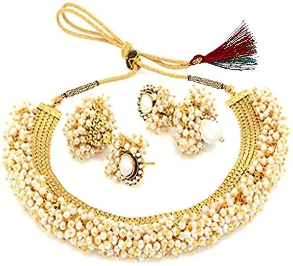 YouBella Jewellery Exclusive Gold Plated Pearl Studded Traditional Temple Necklace Set for Women