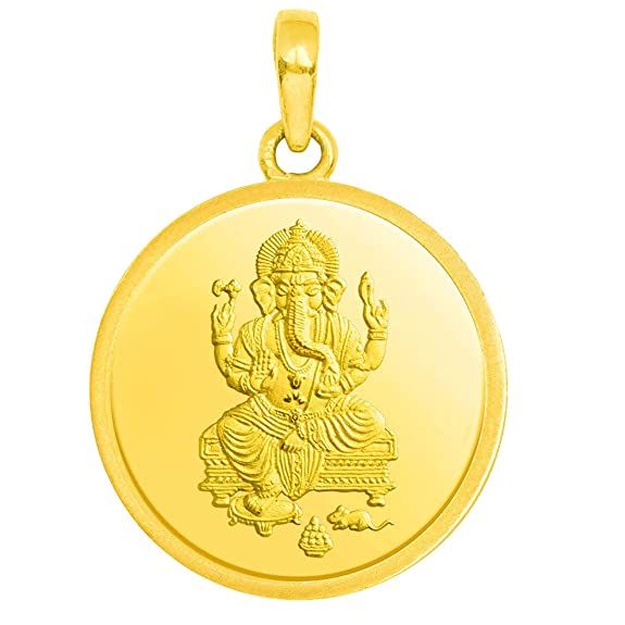 Candere by Kalyan Jewellers 1.30 Gms 24k (999) Yellow Gold Ganesh gold coin Pendant for Women