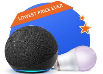 All-new Echo Dot (4th Gen, Black) combo with Philips 9W smart color bulb
