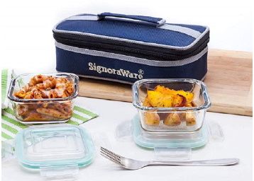 Signoraware Midday Square High Borosilicate Glass Bakeware Safe Lunch Box Set (320ml, 320ml, Set of 2, Clear)