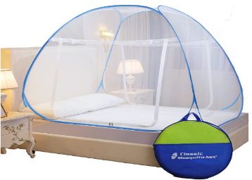 Classic Mosquito Net, Polyester, Foldable for Double Bed, Strong 30GSM, PVC Coated Steel - King Size, Blue