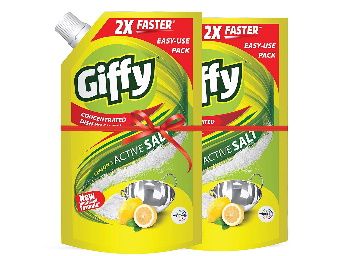 Giffy Lemon & Active Salt Concentrated Dish Wash Gel by Wipro, 900ml (Pack of 2)