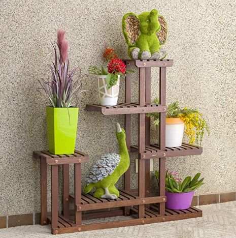Sharpex Plant Stand Rack Indoor & Outdoor, 6 Tier Wood Plant Display Rack with Multi Shelves