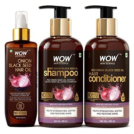 WOW Skin Science Ultimate Onion Oil Hair Care Kit for Hair Fall Control - Shampoo 300ml + Conditioner 300ml + Onion Hair Oil 200ml