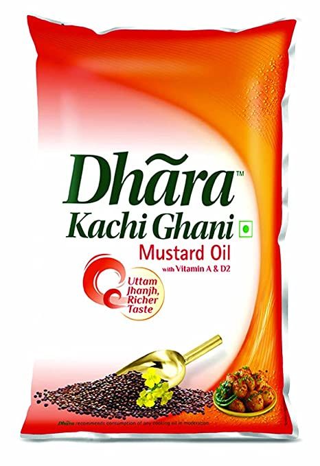  Roll over image to zoom in Dhara Kachhi Ghani Mustard Oil Pouch, 1L