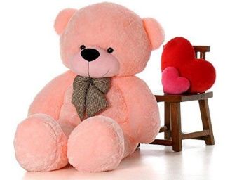 Most Bought - Stuffed Spongy Teddy Bear with Neck Bow, Pink 3 Feet
