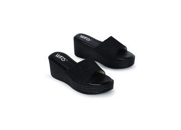 WFS Women Black Wedges Sandal 2.5 Inch Heel