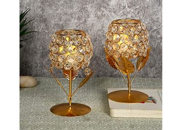 Collectible India Gold Plated Crystal Candle Holder Tea Light Stand Votive at Just Rs.419