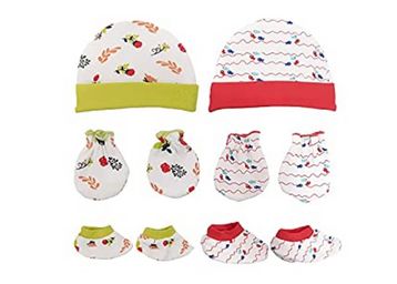 LuvLap 100% Cotton Baby Caps, Mittens and Booties Combo Set for 0-6 Months - Pack of 2 at Just Rs.251