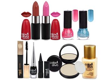 Color Diva 2 Lipstick, 2 Nail Paint, 1 Mascara, 1 Kajal, 1 Compact, 1 Foundation, 1 Eyeliner Makeup Combo at Just Rs.322