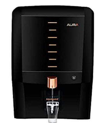 Aquaguard Aura RO+UV+UF+Taste Adjuster(MTDS) with Active Copper & Zinc 7L water purifier,8 stages of purification,suitable for borewell,tanker,municipal water(Black) from Eureka Forbes