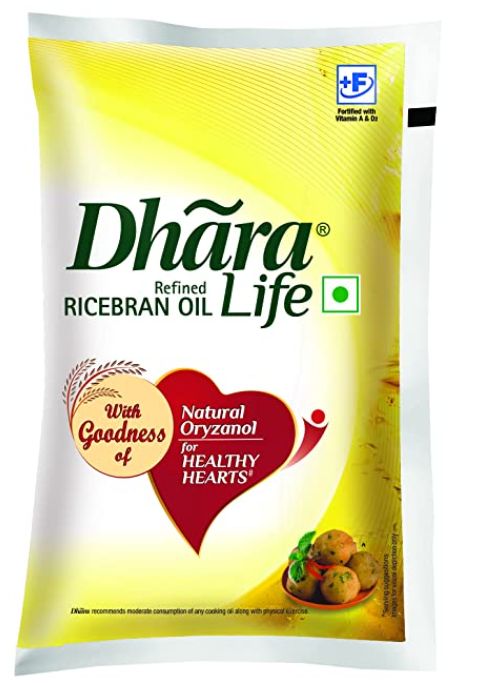 Dhara Life Refined Ricebran Oil Pouch, 1L