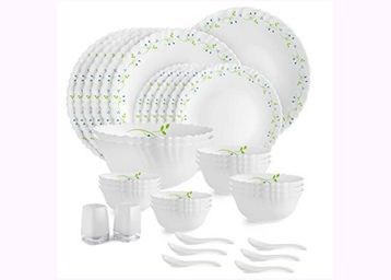 Cello Tropical Lagoon Dazzle Series Opalware Dinner Set, 35-Pieces, Service for 6, White at Just Rs.1849