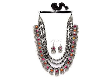 Shining Diva Fashion Latest Stylish Fancy Oxidised Silver Tribal Necklace Jewellery Set for Women at Just Rs.259