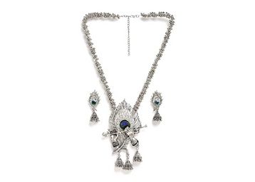 Shining Diva Fashion Latest Stylish Traditional Oxidised Silver Necklace Jewellery Set for Women at Just Rs.259