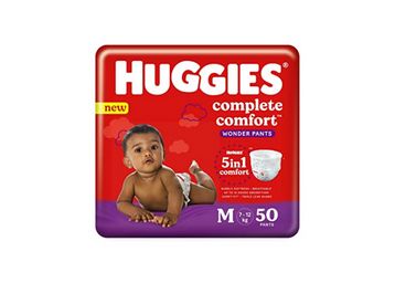 Huggies Complete Comfort Wonder Pants, Medium (M) Size Baby Diaper Pants, 50 count, with 5 in 1 Comfort at Just Rs.567