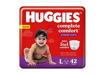 Huggies Complete Comfort Wonder Pants,Large (L) Size Baby Diaper Pants,(42 count)(9-14 Kg) with 5 in 1 Comfort at Just Rs.605