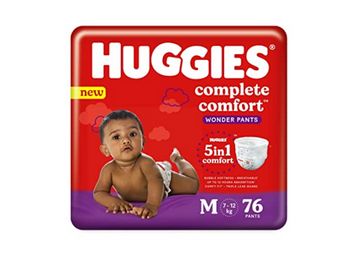 Huggies Complete Comfort Wonder Pants Medium(M)Size Baby Diaper Pants,76 count,7-12kg with 5 in 1 Comfort at Just Rs.867
