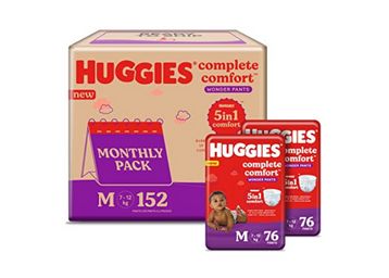 Huggies Complete Comfort Wonder Pants Medium (M) Size Baby Diaper Pants Monthly Pack, 152 count, with 5 in 1 Comfort at Just Rs.1679