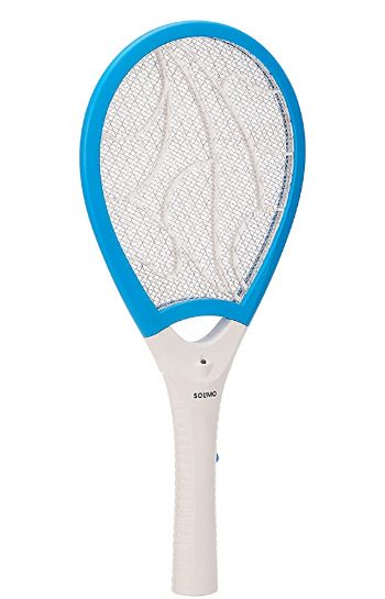 Amazon Brand - Solimo Anti-Mosquito Racquet, Insect Killer Bat with Rechargeable 500 mAh Battery and LED Light, White & Blue