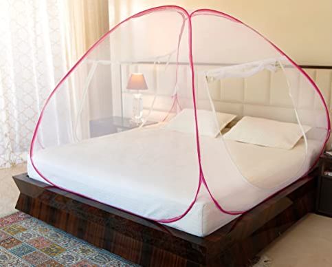 Amazon Brand - Solimo Mosquito Net, Double Bed (King Size, 24-30 GSM, Foldable, Highly Durable) - Pink