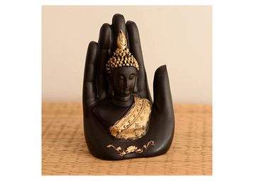 eCraftIndia Golden Handcrafted Palm Buddha Polyresin Showpiece (12.5 cm x 7.5 cm x 17.5 cm, Black) at Just Rs.218