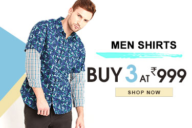 Buy any 3 Men shirt at Rs. 999 + 20% Off online payment