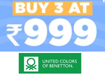 Till 4.PM:-Any 3 United Colors of Benetton Boys T-shirts at Just Rs. 999 + Free Shipping Till 4.PM:-Any 3 United Colors of Benetton Boys T-shirts at Just Rs. 999 + Free Shipping discount offer