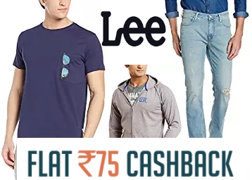 LEE Men's Clothing At Flat 70% OFF + Rs. 75 Cashback From Rs. 254
