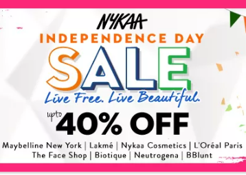 Nykaa Independence Day Sale 2018 - Upto 40% off on Top Brands Lakme, Loreal & More (7 to 16 Aug 2018)
