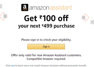 Amazon Assistant Offer – Get Rs.100 Off on Rs.499 Shopping 