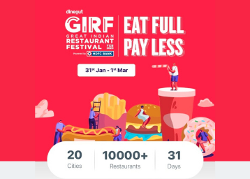 Dineout GIRF Sale - Flat 50 % Off on Total Bill Amount + HDFC Bank Discount