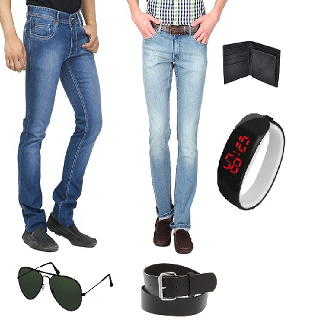 BRANDED COMBO OF 2 BLUE JEANS WITH ACCESSORIES