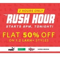 Myntra Rush Hour - Flat 50%OFF On 1.2 Lakh+ Products Myntra Rush Hour - Flat 50%OFF On 1.2 Lakh+ Products discount offer