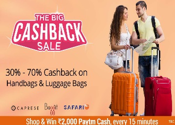 Big Cashback Sale - Luggages & Handbags 30-70%Cashback Big Cashback Sale - Luggages & Handbags 30-70%Cashback discount offer