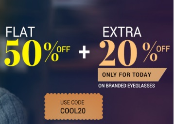 Flat 50%Off + Extra 20%Off On Branded Eyeglasses Flat 50%Off + Extra 20%Off On Branded Eyeglasses discount offer